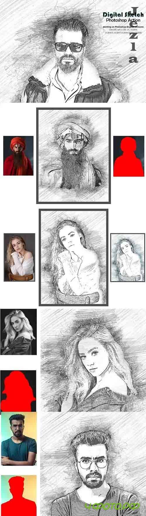 CreativeMarket - Digital Sketch Photoshop Action 5218660