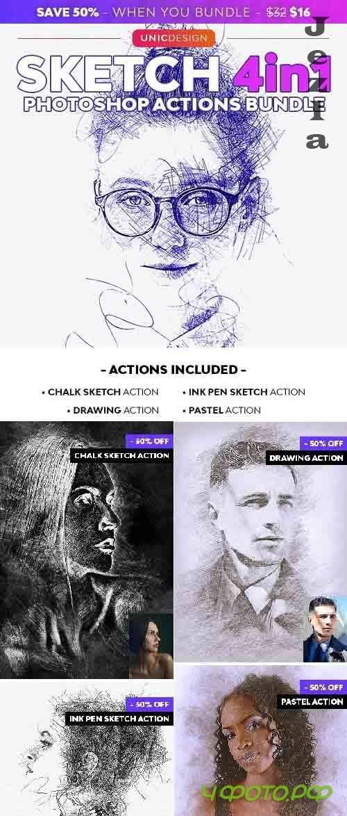 GraphicRiver - Sketch 4in1 Photoshop Actions Bundle 29408321