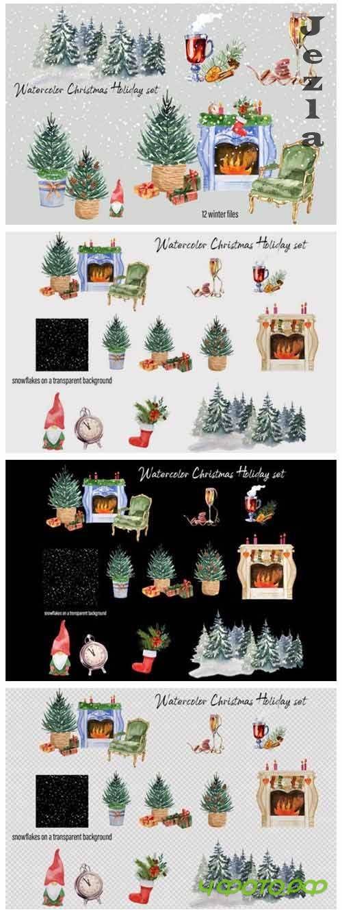 Watercolor Christmas clipart scene creator - 1000168