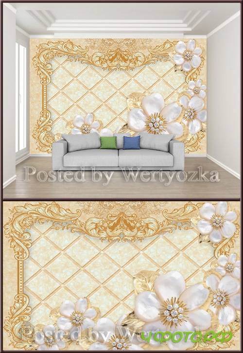 3D psd background wall pattern jewels flowers