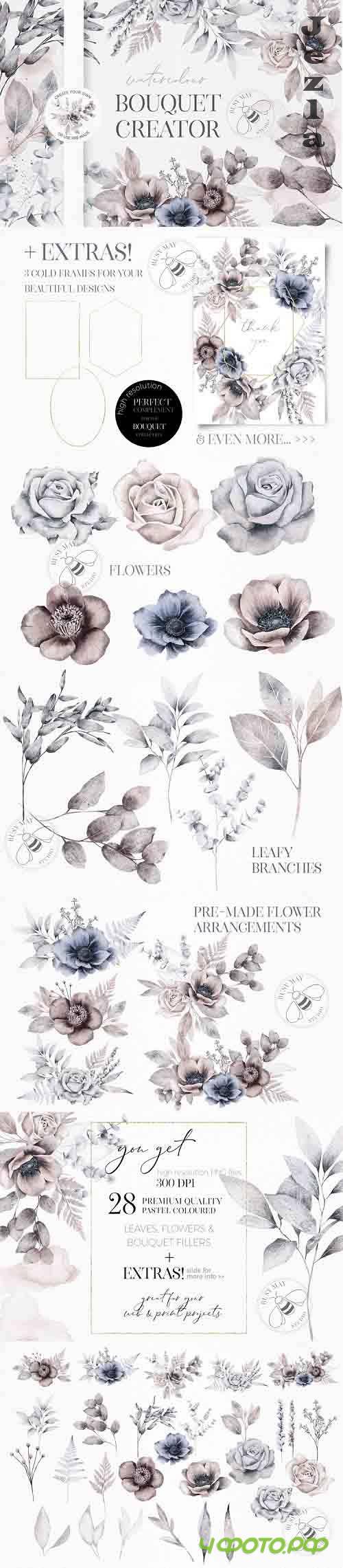 Watercolor Bouquet Flower Arrangement Wedding Creator Unique - 1049527