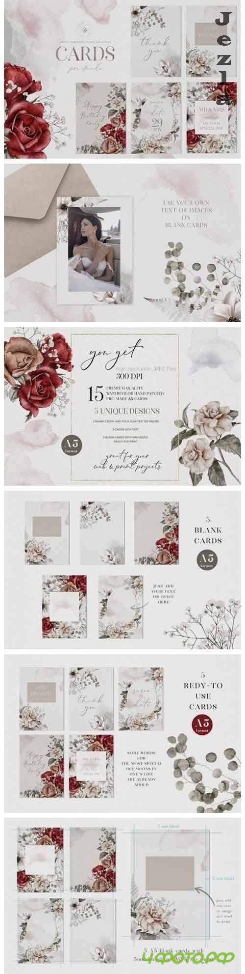 Watercolor Floral Pre-made Cards Wedding Valentine's Day - 1107526