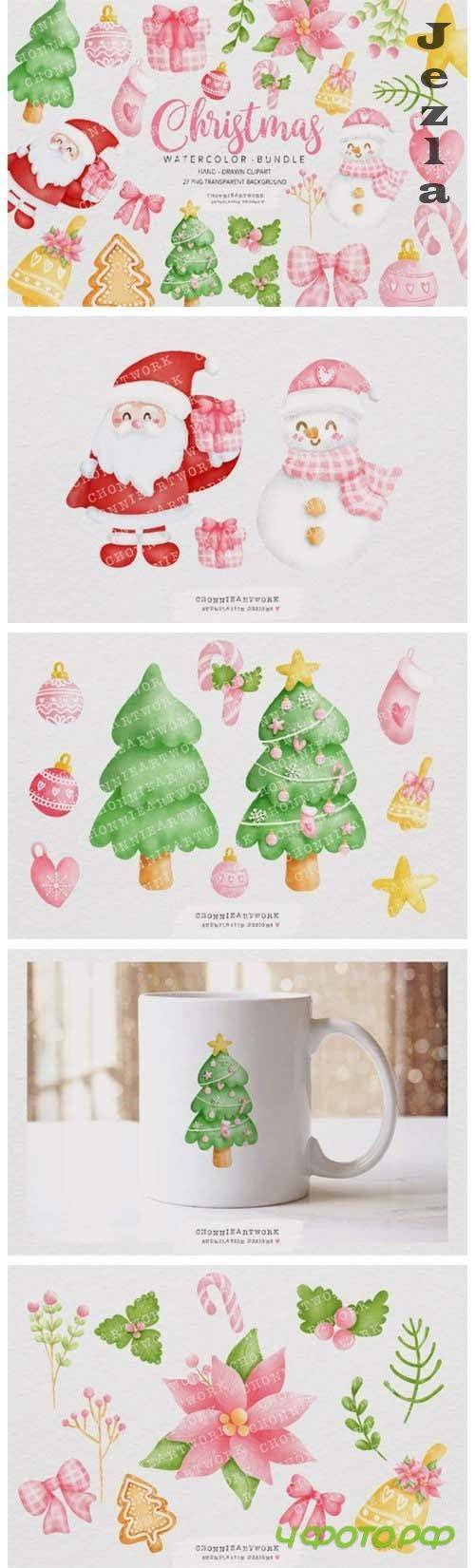 Watercolor Christmas Clipart Bundle
