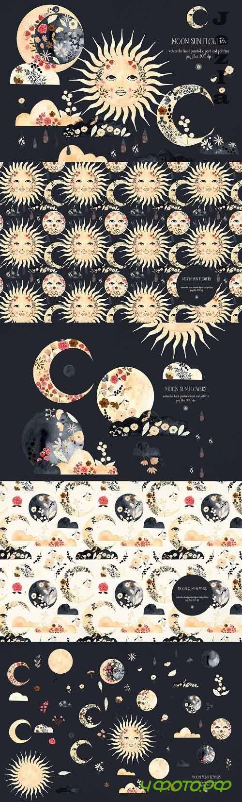 Moon Sun Flowers -watercolor set - 5671237