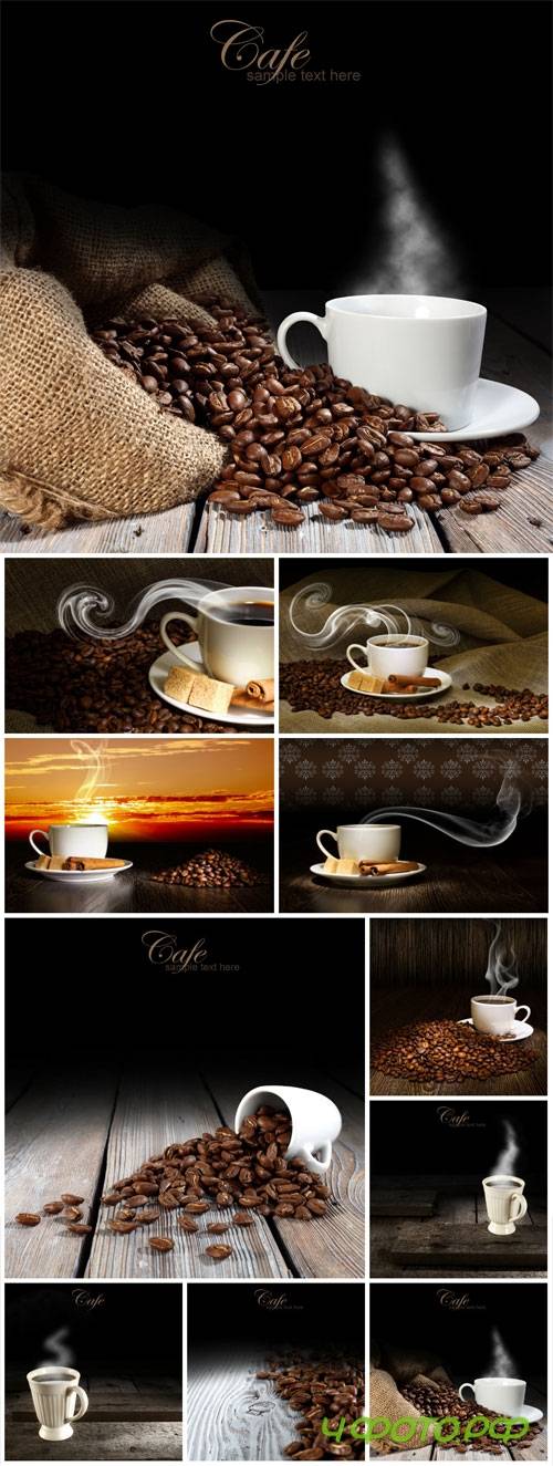 Coffee on wood background stock photo