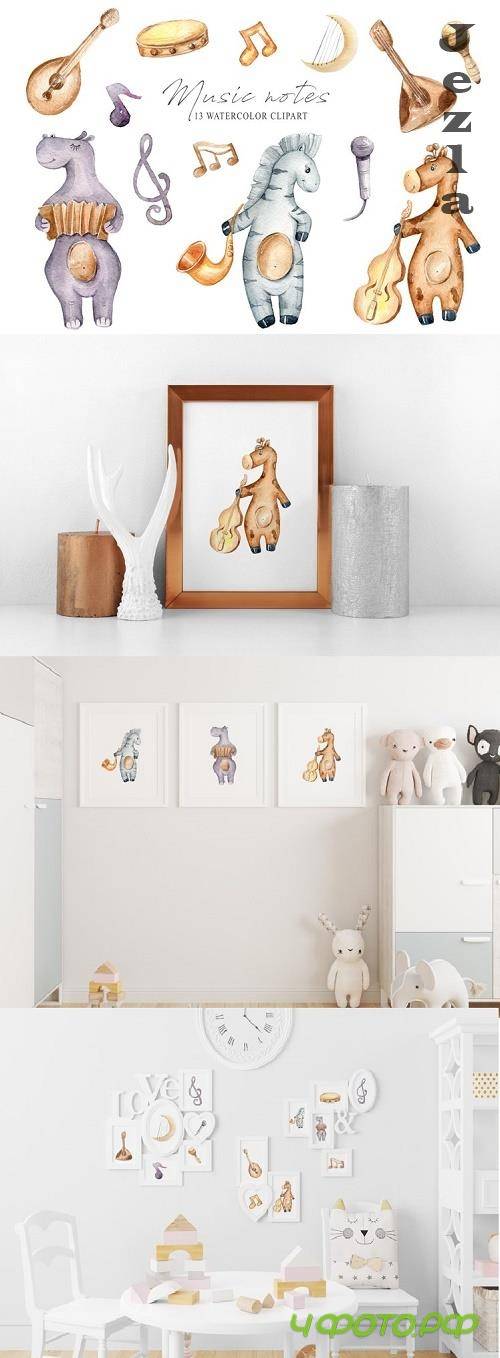 Watercolor safari african animals clipart. Digital png files - 1125453