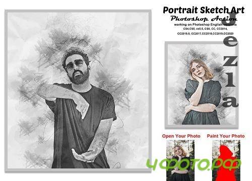CreativeMarket - Portrait Sketch Art Photoshop Action 5814489