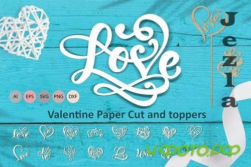 Love Valentine Paper Cut and toppers - 5838428