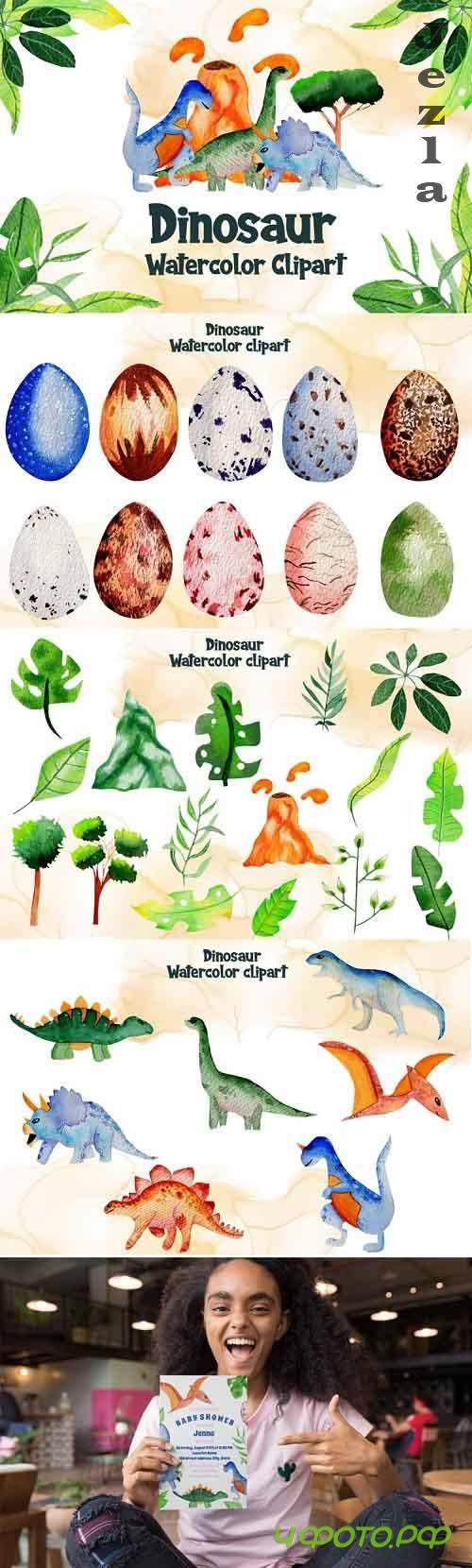 Watercolor Dinosaur Clipart - 1189282