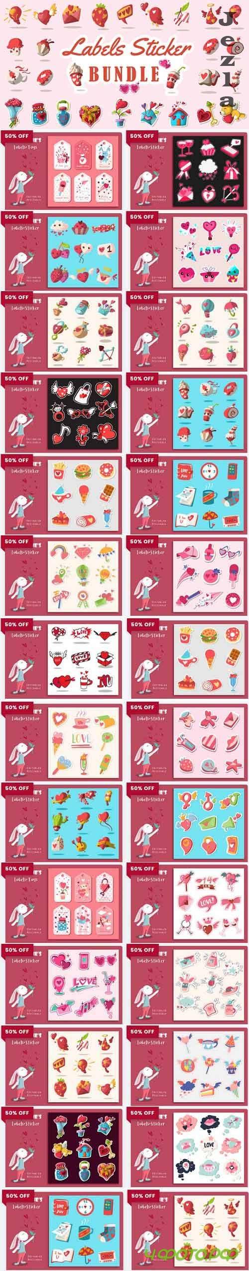 Valentine's Labels Sticker Bundle -  25 Premium Graphics
