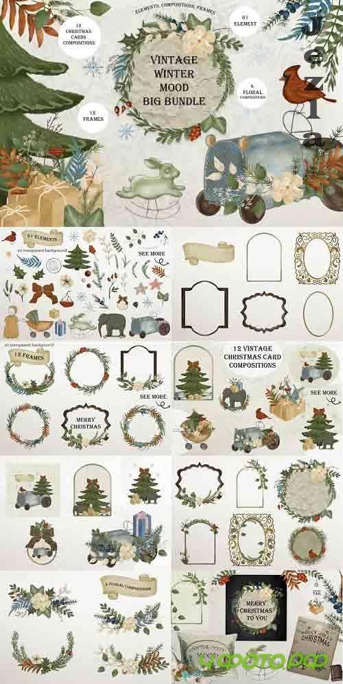 Christmas clipart / watercolor vintage illustrations - 1022301