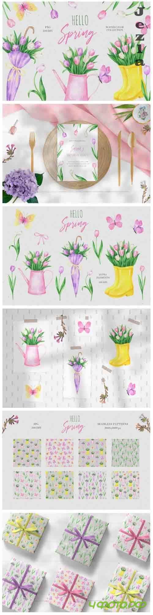 Hello Spring Watercolor Collection