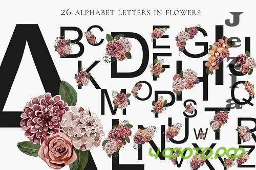 Festive alphabet in flowers png 26 letters - 1167911