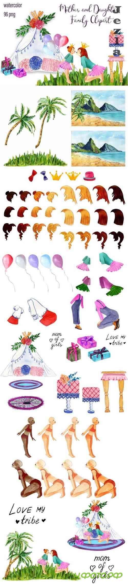 Mother and Daughter, Family Clipart - 1268357