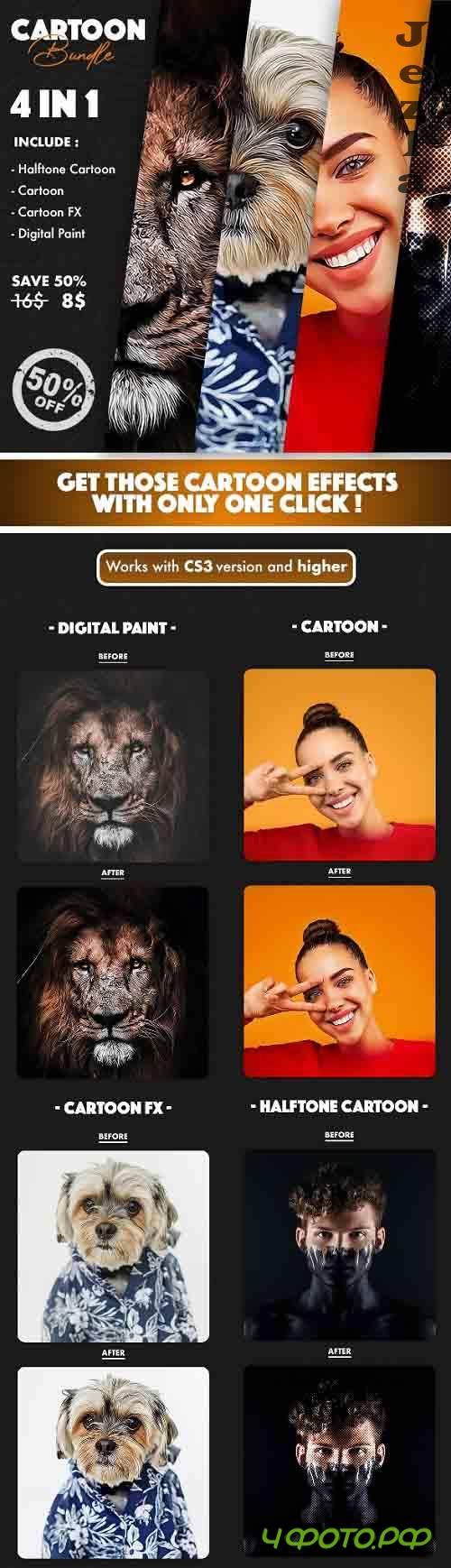 4 in 1 Cartoon Bundle Photoshop Actions - 31069953