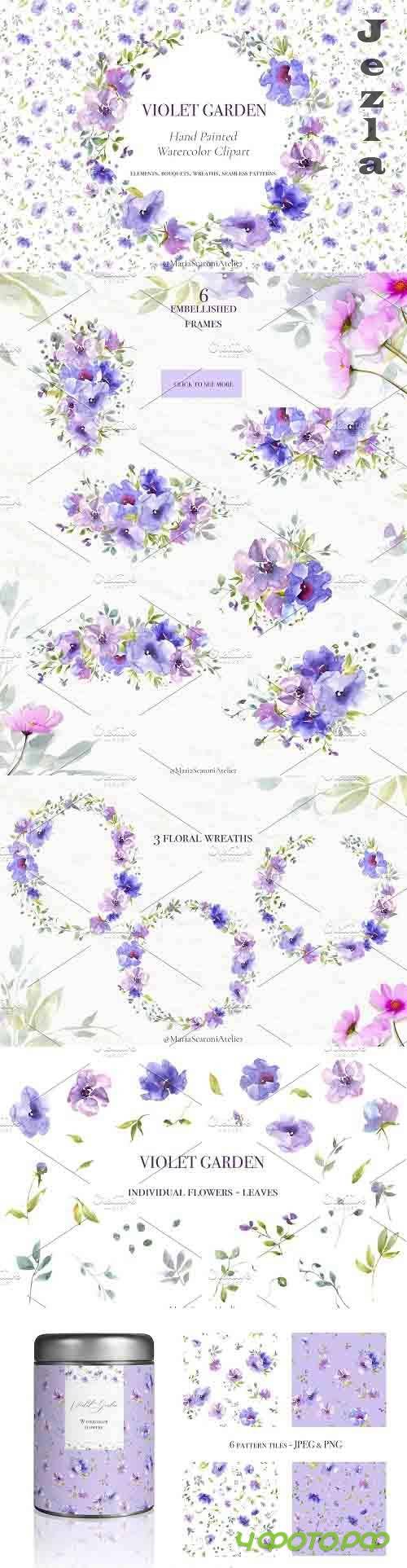 Violet Garden - Watercolor Clipart - 6003134