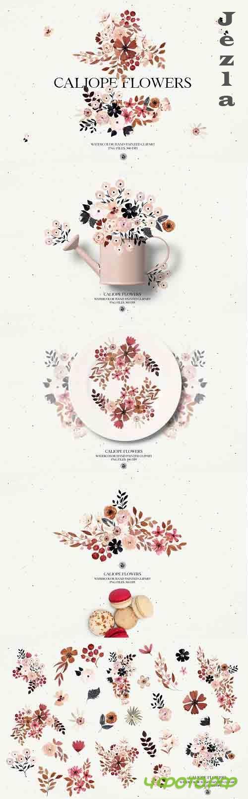 Caliope Flowers - watercolor clipart - 6071045