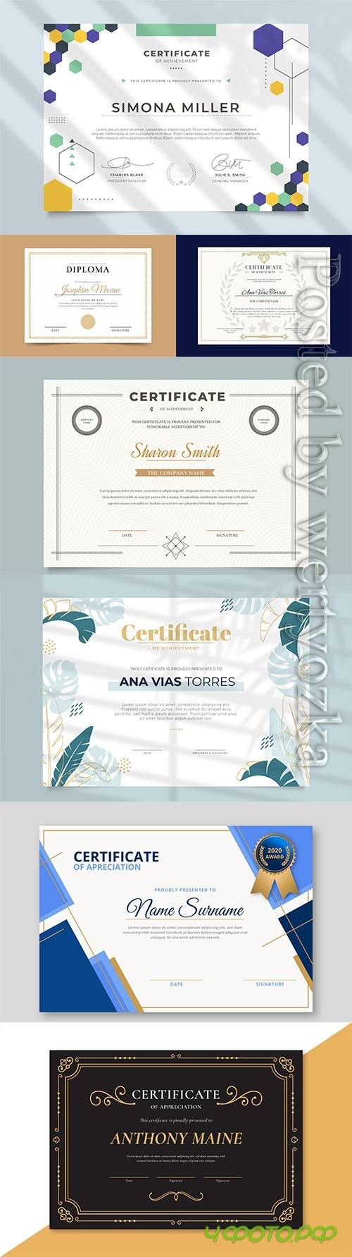 Diplomas and certificates in vector