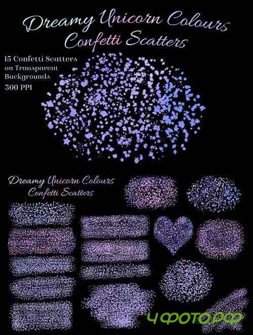 Dreamy Unicorn Colours Confetti Scatters - 15 Overlays - 1349247