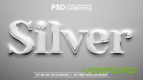 Shiny smooth silver with flare editable smart object layer text effect mockup psd