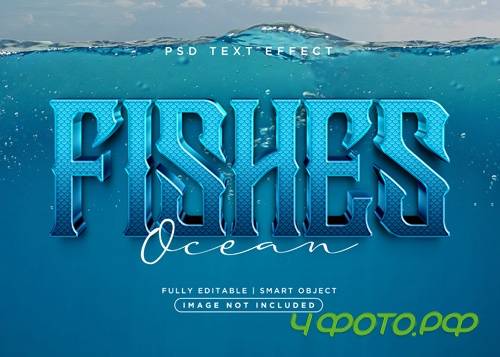 3d style fishes text effect psd