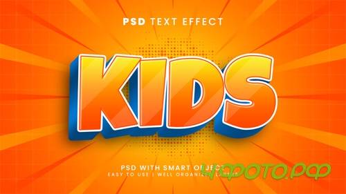 Kids 3d editable text effect with comic and funny font style psd