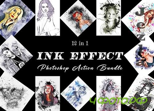 Ink Effect Photoshop Action Bundle - 10960561