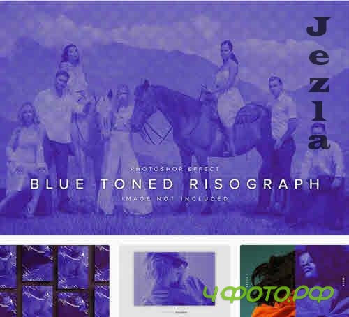 Blue Toned Risograph PSD Photo Effect - PXCTQ45