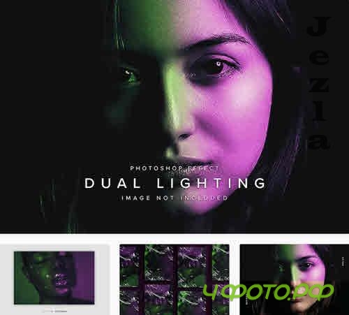 Pink & Green Dual Lighting PSD Photo Effect Mockup - K6QNSHT