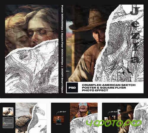 Crumpled American Sketch Photo Effect - FBYZGSV