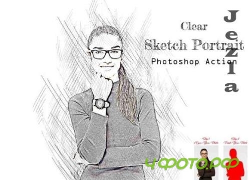 Clear Sketch Portrait PS Action - 16063234