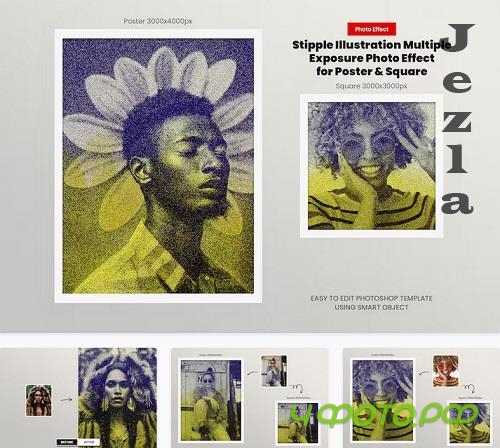 Stipple Illustration Multiple Exposure Effect - VY2D27Q