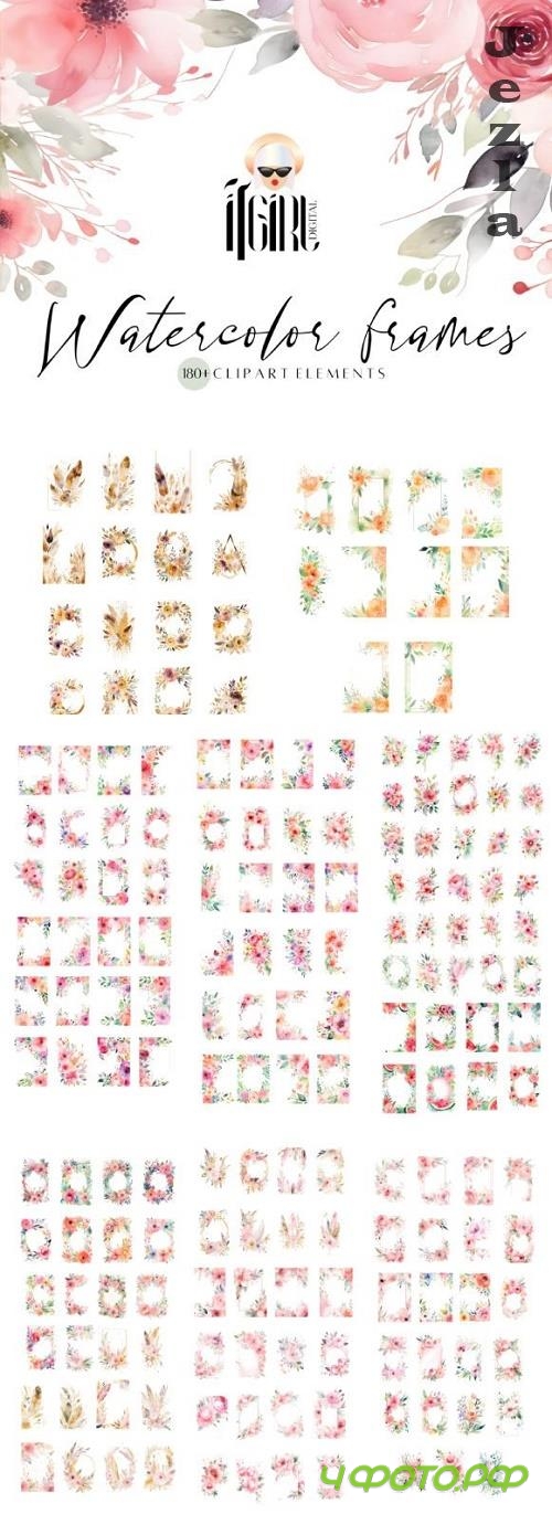 Watercolor Flower Frames Clipart  - 2602825