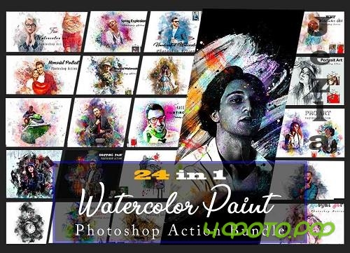 24 in 1 Watercolor Paint PS Action - 21315288