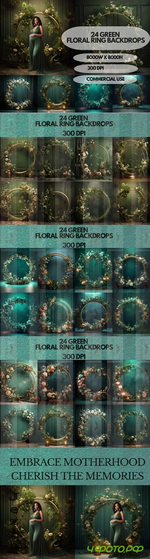 24x Green Floral Ring Maternity Backdrop