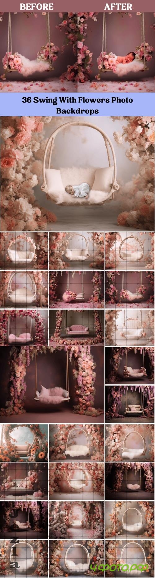 Swing with Flowers Photo Backdrop JPG