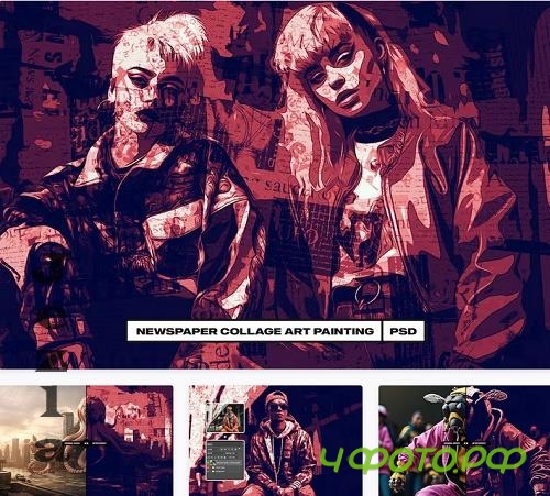 Newspaper Collage Art Painting Photo Effect - TUJPBK8