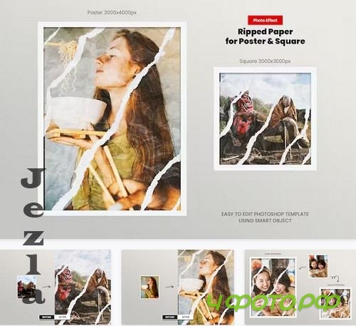 Ripped Paper Photo Effect for Square and Poster - B2BKMGH