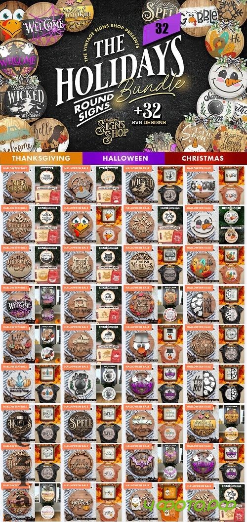 The Holidays Round Signs Bundle - 35 Premium Graphics