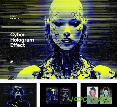 Cyber Hologram Photo Effect - 91603307
