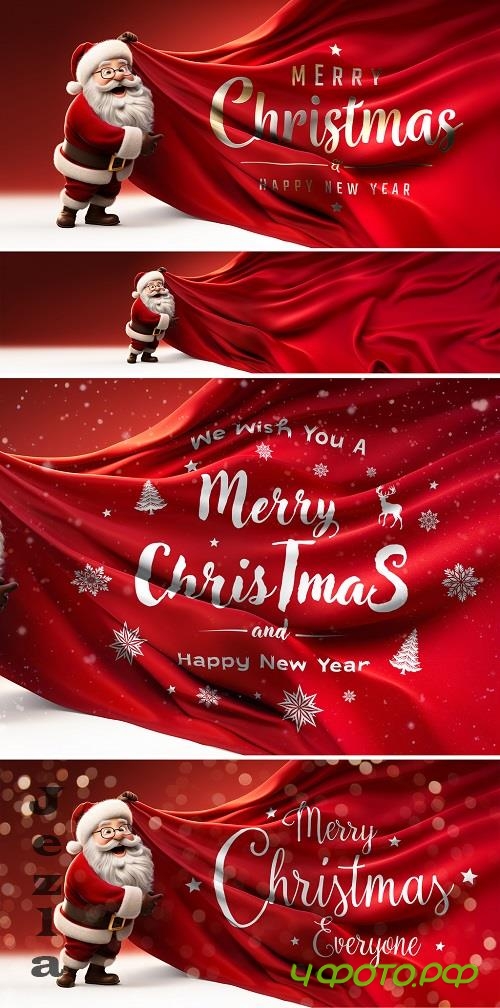 Santa Claus Holding A Red Sheet For Christmas Greetings Mockup. Generative Ai - 678082463