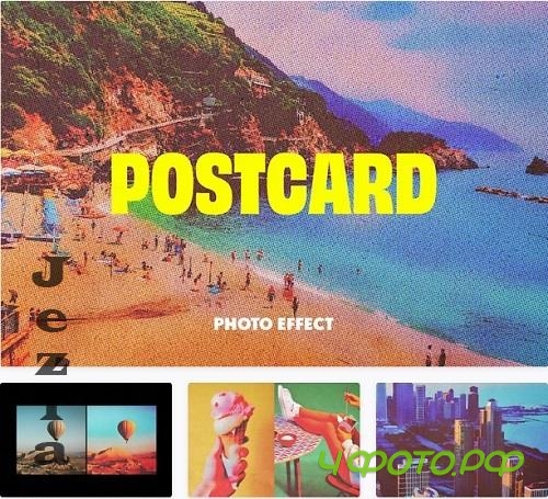 Halftone Postcard Photo Effect - 91930823