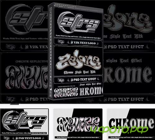 Bundle 4 PSD Y2K Chrome Text Effect - 92004787