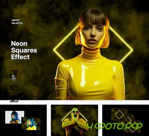 Yellow Neon Squares Effect - 92056975