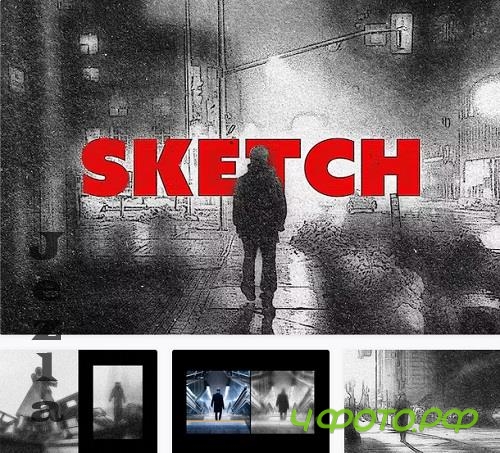 Noir Sketch Photo Effect - 92058553