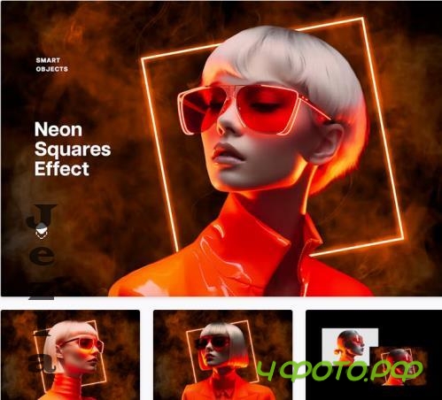 Orange Neon Squares Effect - 92138813