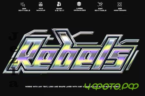 3D Y2K Chrome Reflective Text Effect Psd Template - PKZL9BL