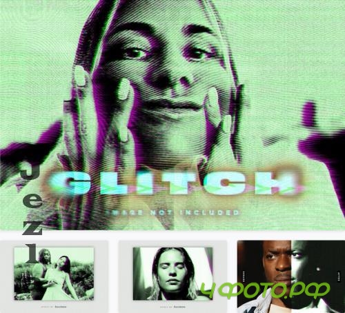 Green Halftone Glitch PSD Photo Effect - V67FFBR
