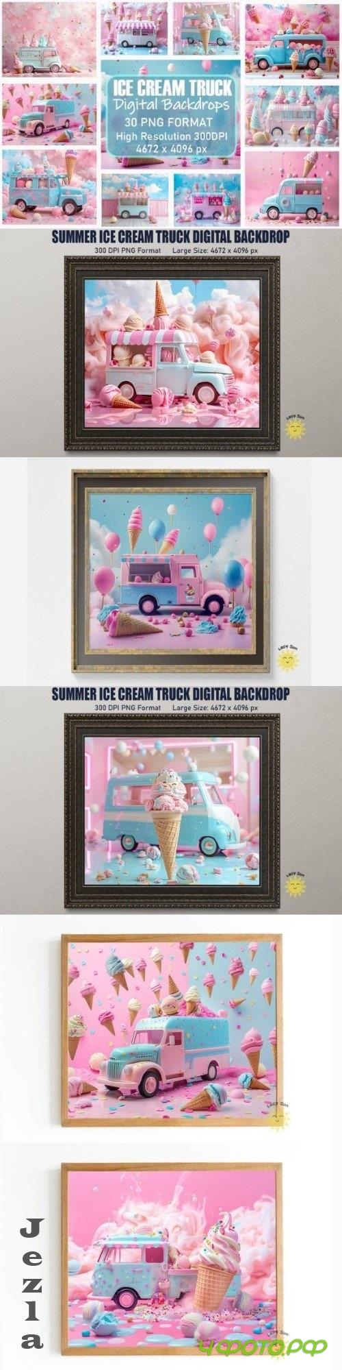 Summer Ice Cream Truck Digital Backdrops Bundle