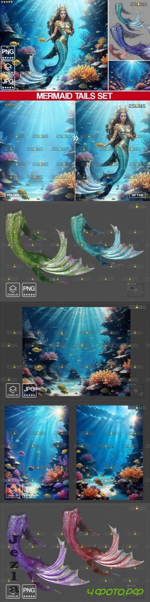Mermaid photoshop overlays, backdrop Vol 01 - 280356348
